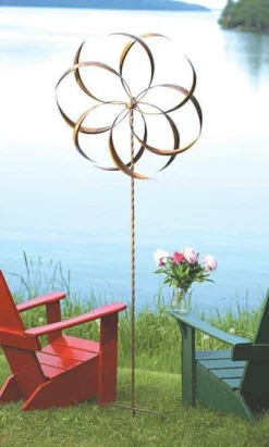 Ancient Graffiti Lawn & Garden Kinetic Copper Colored Large Dual Feather 87" Spinner