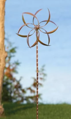 Ancient Graffiti Kinetic Copper Colored Feather 62.5" Spinner