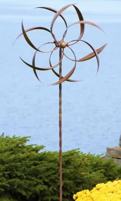 Ancient Graffiti Lawn & Garden Kinetic Dual Feather Copper Colored 74" Spinner