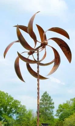 Ancient Graffiti Lawn & Garden Kinetic Dual Feather Copper Colored 74