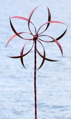 Ancient Graffiti Kinetic Dual Feather Large 75" Red Wind Spinner Lawn & Garden