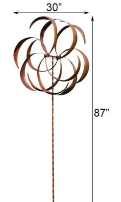 Ancient Graffiti Kinetic Dual Flower Copper Colored 87" Spinner Lawn & Garden