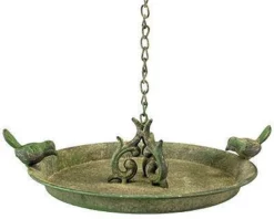 Esschert Design Aged Metal Hanging Bird Bath With Two Birds
