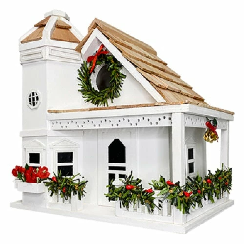 Home Bazaar Yuletide Cottage White Bird House 3 Home Bazaar Yuletide Cottage White Bird House