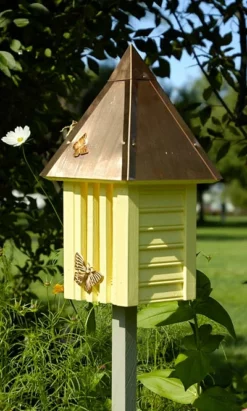 Heartwood Flutterbye Butterfly House & Pole, Solid Copper Roof, Yellow Butterflies