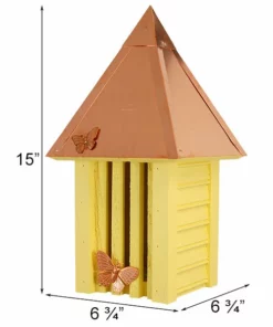 Heartwood Flutterbye Butterfly House & Pole, Solid Copper Roof, Yellow Butterflies