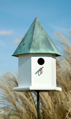 Post / Pole Mounted Houses Heartwood Copper Songbird Deluxe Bird House With Verdigris Roof