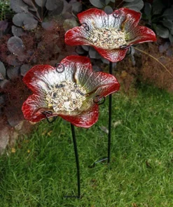 Nestera Summer Burst Glass Bird Baths With Stakes, Pack Of 2 Standing Bird Baths
