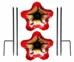 Nestera Summer Burst Glass Bird Baths With Stakes, Pack Of 2 Standing Bird Baths