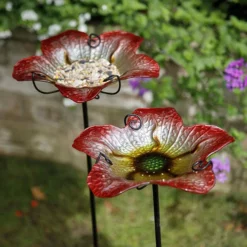 Nestera Summer Burst Glass Bird Baths With Stakes, Pack Of 2 Standing Bird Baths