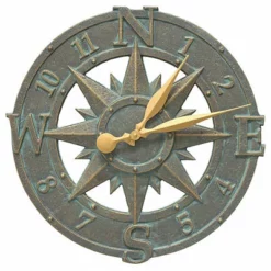 Whitehall Products Lawn & Garden Compass Rose Bronze Verdigris 16" Clock