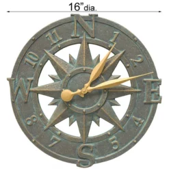 Whitehall Products Lawn & Garden Compass Rose Bronze Verdigris 16" Clock