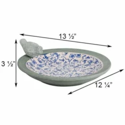 Esschert Design Aged Ceramic Blue And White Ground Bird Bath Ground Bird Baths