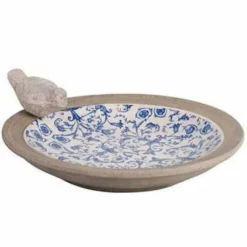 Esschert Design Aged Ceramic Blue And White Ground Bird Bath Ground Bird Baths