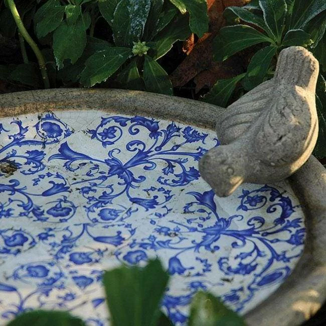 Esschert Design Aged Ceramic Blue And White Ground Bird Bath Ground Bird Baths 5 Esschert Design Aged Ceramic Blue And White Ground Bird Bath Ground Bird Baths