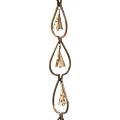 Ancient Graffiti Aspen Leaf And Bell Rain Chain, Aged Copper Lawn & Garden