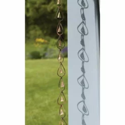 Ancient Graffiti Aspen Leaf And Bell Rain Chain, Aged Copper Lawn & Garden