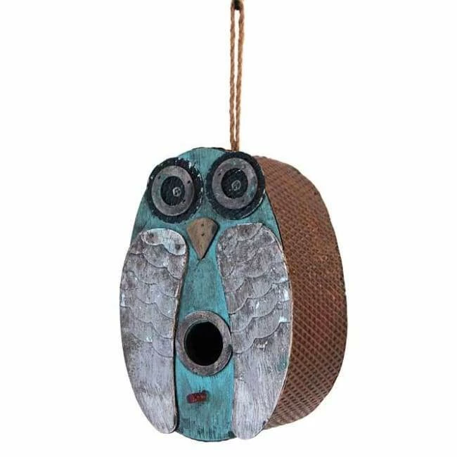 Songbird Essentials Blue Owl Bird House Decorative Houses 3 Songbird Essentials Blue Owl Bird House Decorative Houses