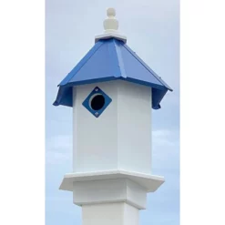 A Wing And A Prayer Decorative Houses Bluebird Hexagonal Bird House With Cobalt Blue Roof