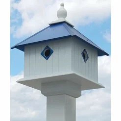 A Wing And A Prayer Carriage Bird House With Cobolt Blue Roof Decorative Houses