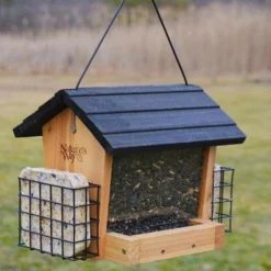 Nature's Way Cedar Hopper Bird Feeder With Suet Cages, Small