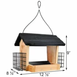 Nature's Way Cedar Hopper Bird Feeder With Suet Cages, Small