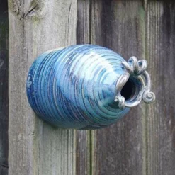 Anthony Stoneware Post / Pole Mounted Houses Ceramic Bottle French Blue Bird House