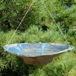 Anthony Stoneware Ceramic French Blue Large Bird Bath Hanging Bird Baths