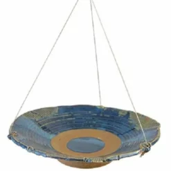 Anthony Stoneware Ceramic French Blue Medium Bird Bath Hanging Bird Baths