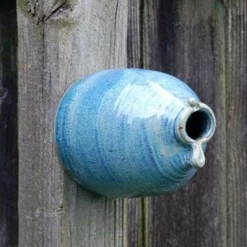 Anthony Stoneware Post / Pole Mounted Houses Ceramic French Blue Peek-A-Boo Bird House