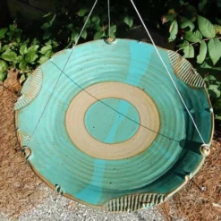 Anthony Stoneware Ceramic Teal Large Bird Bath Hanging Bird Baths