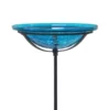 Achla Crackle Glass Bird Bath Bowl With Cradle And Stake, Teal Standing Bird Baths