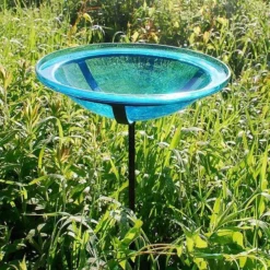 Achla Crackle Glass Bird Bath Bowl With Cradle And Stake, Teal Standing Bird Baths 7 Achla Crackle Glass Bird Bath Bowl With Cradle And Stake, Teal Standing Bird Baths