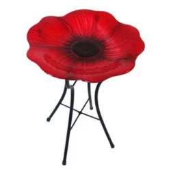 Panacea Products Decorative Glass Poppy Bird Bath And Stand
