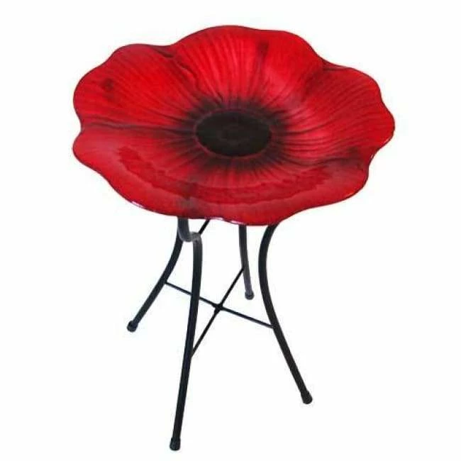 Panacea Products Decorative Glass Poppy Bird Bath And Stand 3 Panacea Products Decorative Glass Poppy Bird Bath And Stand