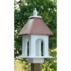 A Wing And A Prayer Dogwood Bird Feeder With Hammered Copper Colored Metal Roof Decorative Feeders