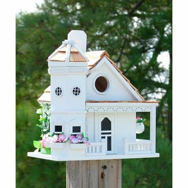 Home Bazaar Flower Pot Cottage White Bird House 3 Home Bazaar Flower Pot Cottage White Bird House