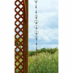 Ancient Graffiti Heart And Bell Rain Chain, Flamed Copper Lawn & Garden