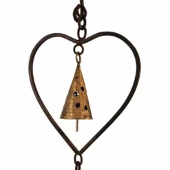 Ancient Graffiti Heart And Bell Rain Chain, Flamed Copper Lawn & Garden 7 Ancient Graffiti Heart And Bell Rain Chain, Flamed Copper Lawn & Garden