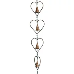 Ancient Graffiti Heart And Bell Rain Chain, Flamed Copper Lawn & Garden