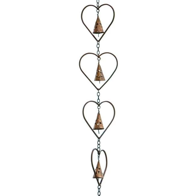 Ancient Graffiti Heart And Bell Rain Chain, Flamed Copper Lawn & Garden 3 Ancient Graffiti Heart And Bell Rain Chain, Flamed Copper Lawn & Garden