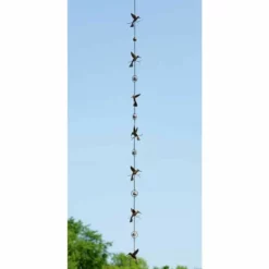 Ancient Graffiti Hummingbird & Bell Rain Chain, Flamed Copper 9 Ancient Graffiti Hummingbird & Bell Rain Chain, Flamed Copper