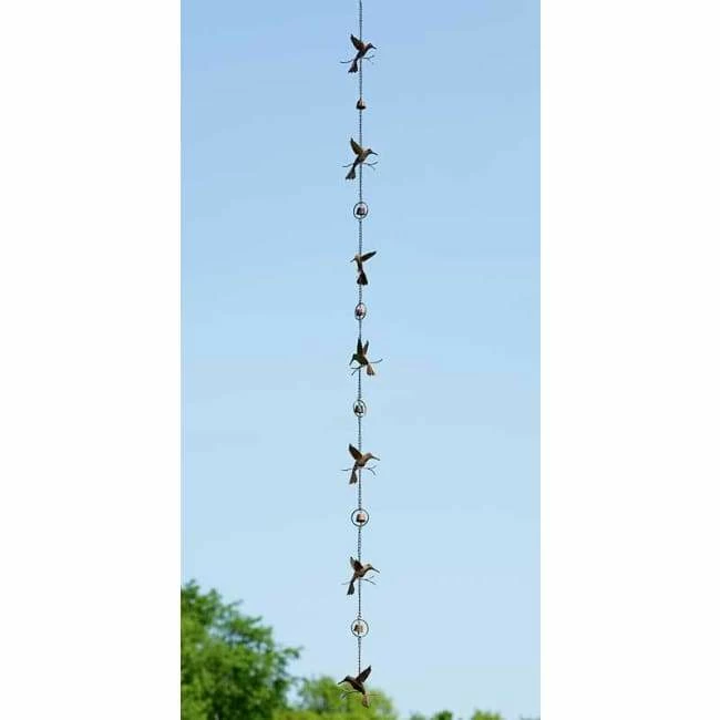 Ancient Graffiti Hummingbird & Bell Rain Chain, Flamed Copper 6 Ancient Graffiti Hummingbird & Bell Rain Chain, Flamed Copper