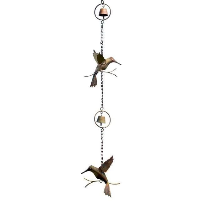 Ancient Graffiti Hummingbird & Bell Rain Chain, Flamed Copper 3 Ancient Graffiti Hummingbird & Bell Rain Chain, Flamed Copper
