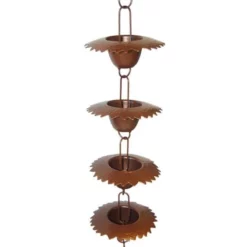 Ancient Graffiti Lawn & Garden Leaf Cup Rain Chain, Browned Copper Finish
