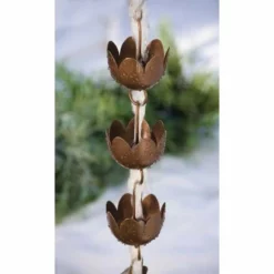 Ancient Graffiti Lily Rain Chain, Browned Copper Finish Lawn & Garden