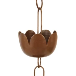 Ancient Graffiti Lily Rain Chain, Browned Copper Finish Lawn & Garden
