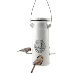 Woodlink Milkhouse Vintage White Milk Can Bird Seed Feeder Hanging Feeders