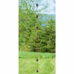 Ancient Graffiti Lawn & Garden Pine Cones And Bells Rain Chain, Flamed Copper