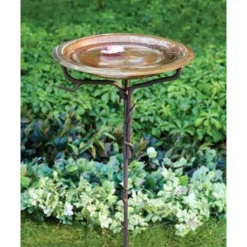 Ancient Graffiti Solid Copper Bird Bath With Stake Standing Bird Baths